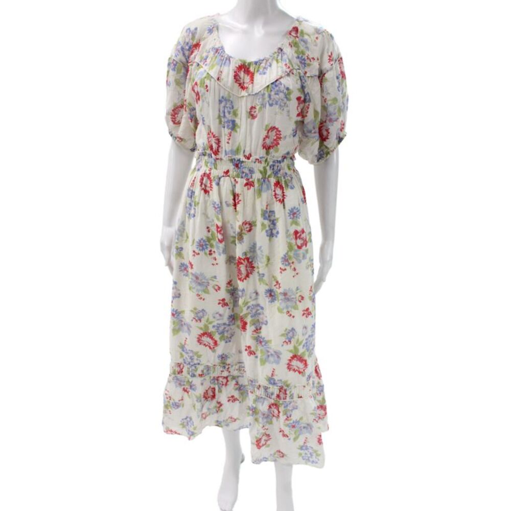 Love Shack Fancy Women Sundress White Floral SquareNeck ShortSleeve Maxi Size S